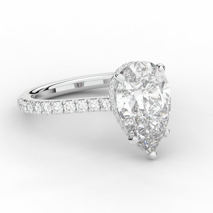 4.60CT.TW PEAR LAB DIAMOND UNDERHALO SOLITAIRE ENGAGEMENT RING - Nazarelle