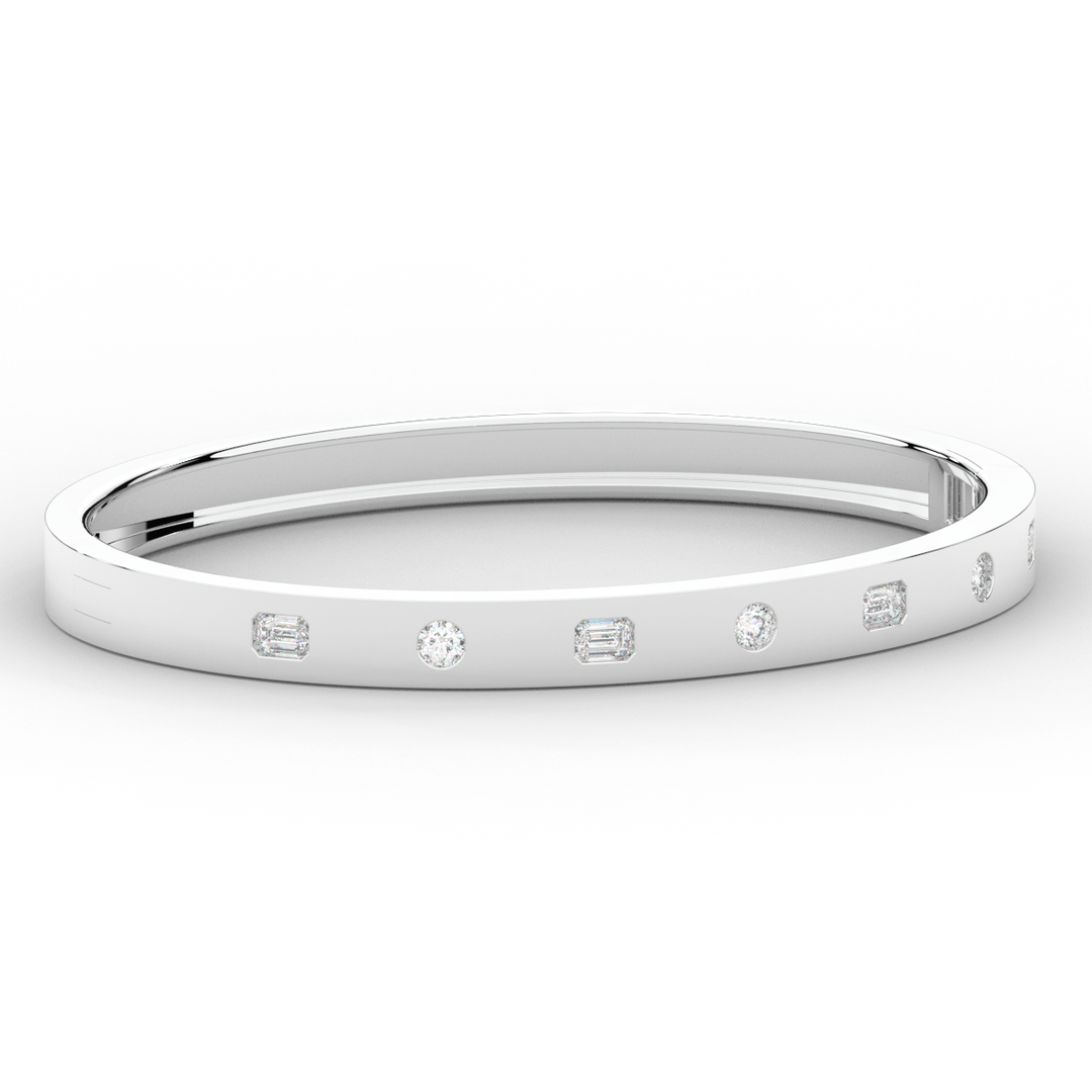 1.00CT.TW ROUND AND EMERALD CUT LAB DIAMOND BEZEL SET BANGLE - Nazarelle