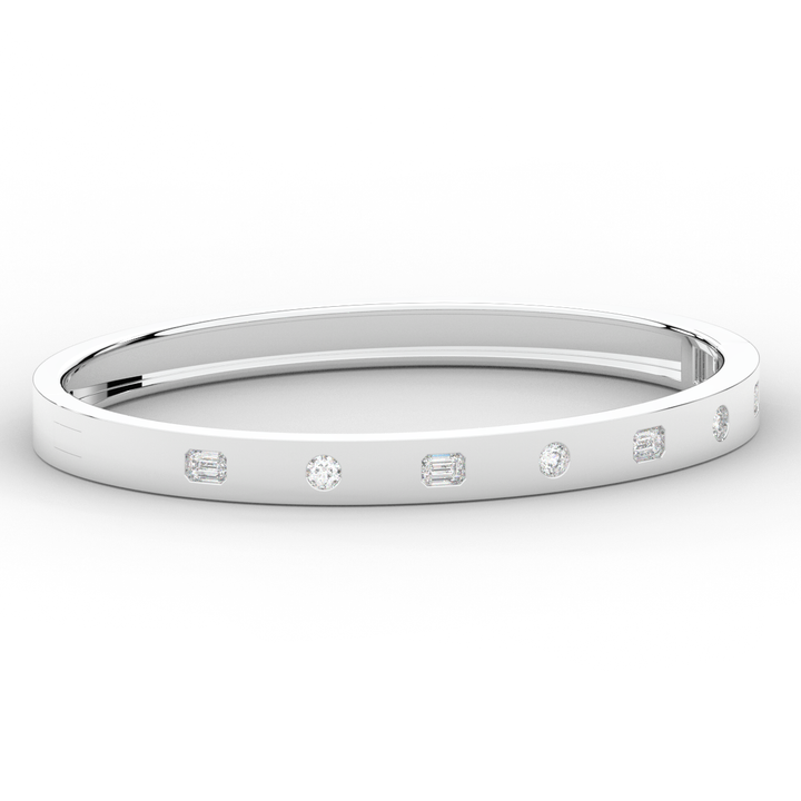 1.00CT.TW ROUND AND EMERALD CUT LAB DIAMOND BEZEL SET BANGLE - Nazarelle