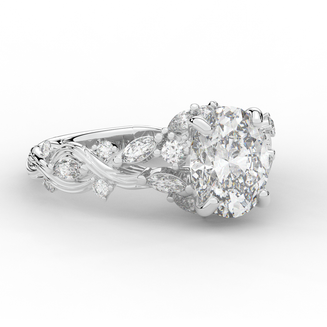 2.60CT.TW OVAL LAB DIAMOND STYLIZED VINE AND TREE BARK FINISH ENGAGEMENT RING - Nazarelle