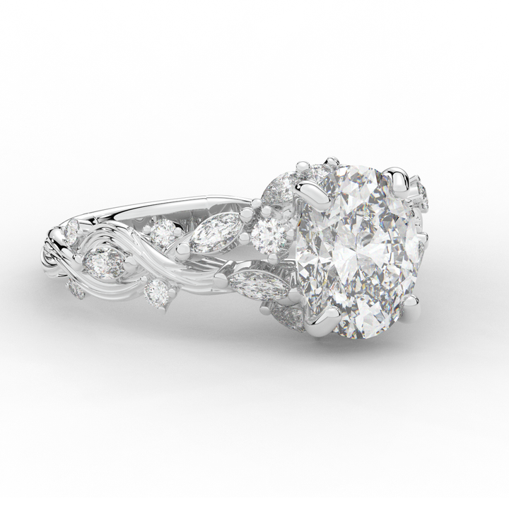 2.60CT.TW OVAL LAB DIAMOND STYLIZED VINE AND TREE BARK FINISH ENGAGEMENT RING - Nazarelle