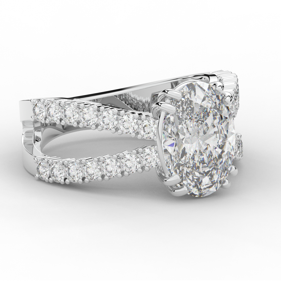 3.75CT.TW OVAL LAB DIAMOND SPLIT BAND ENGAGEMENT RING - Nazarelle