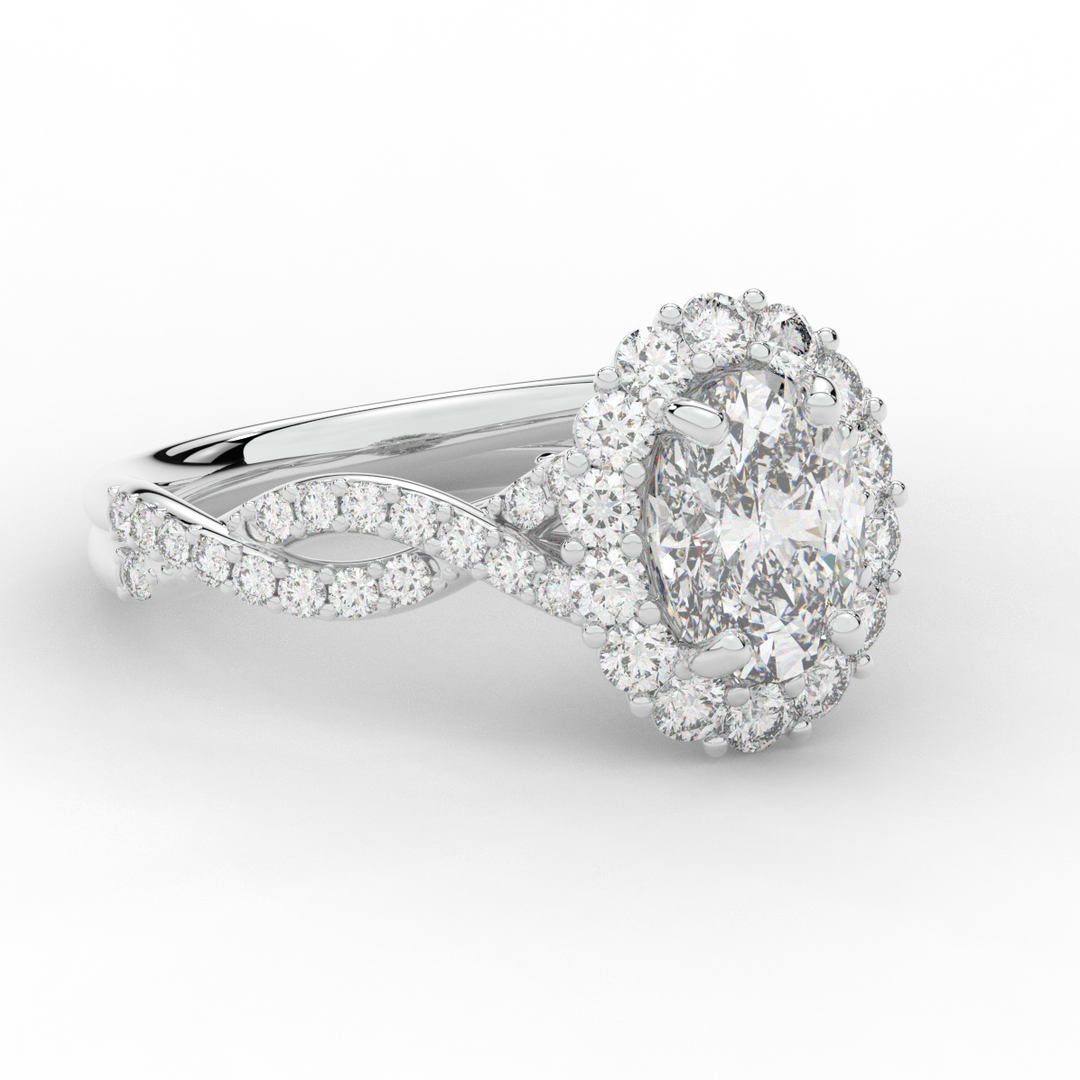 1.75CT.TW OVAL LAB DIAMOND HALO TWIST BAND ENGAGEMENT RING - Nazarelle