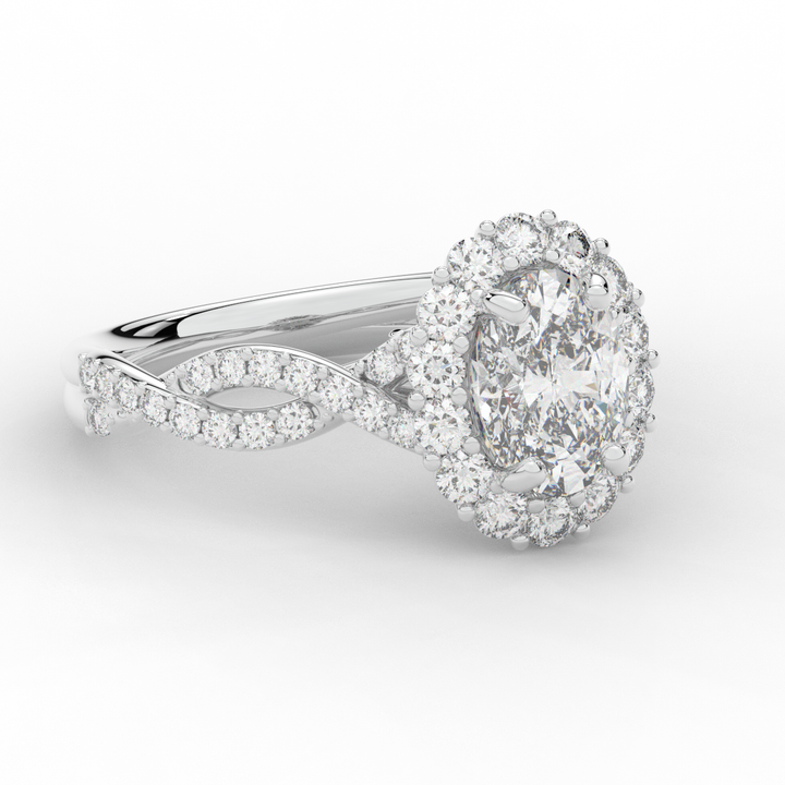 1.75CT.TW OVAL LAB DIAMOND HALO TWIST BAND ENGAGEMENT RING - Nazarelle