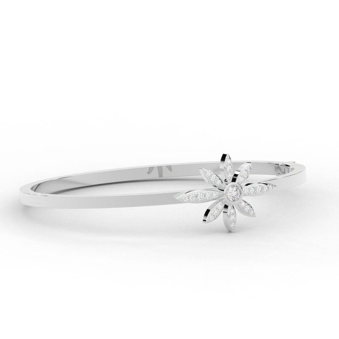 0.40CT.TW ROUND LAB BEZEL AND PRONG SET FLOWER DIAMOND BANGLE - Nazarelle
