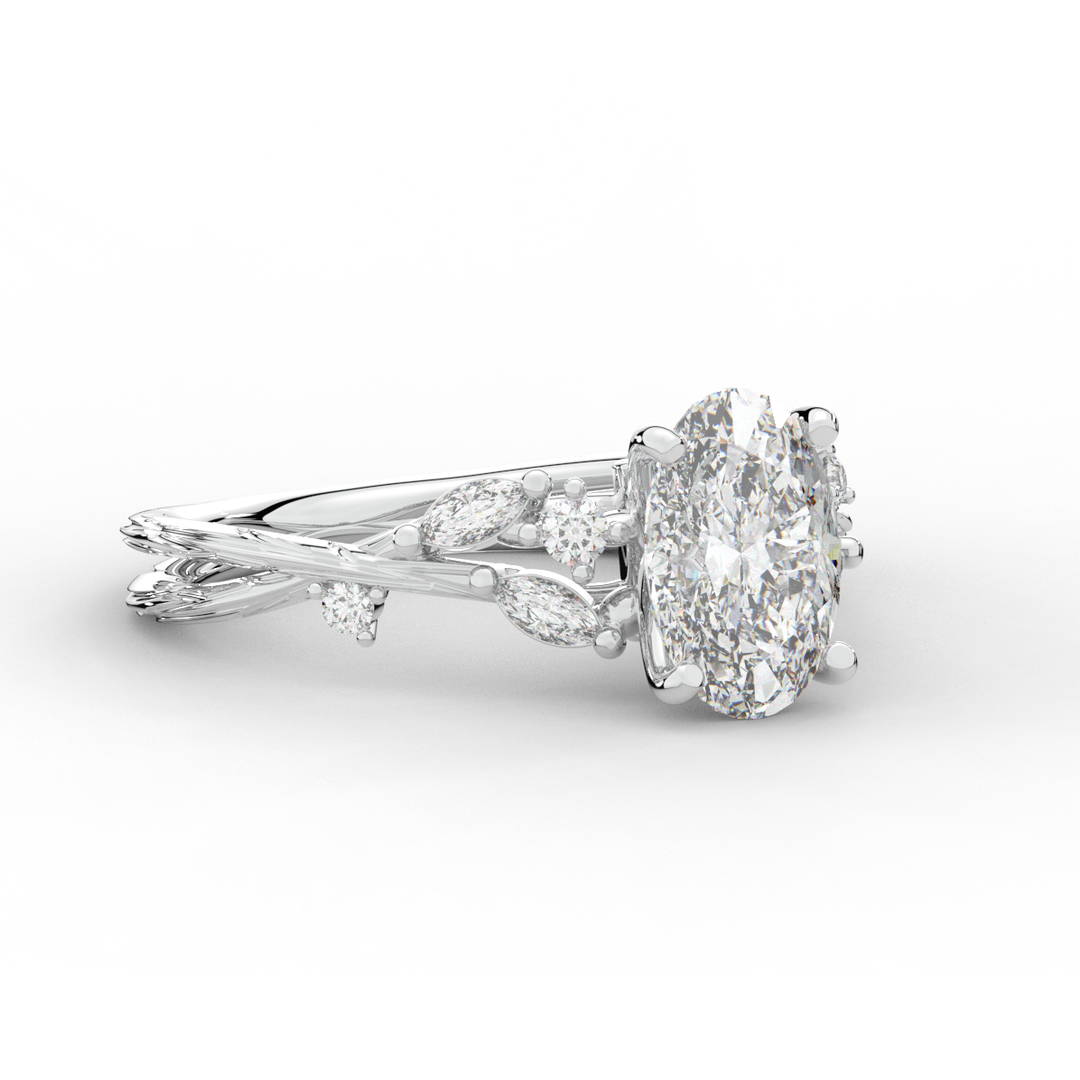 2.25CT.TW OVAL LAB DIAMOND STYLIZED VINE AND TREE BARK FINISH ENGAGEMENT RING - Nazarelle