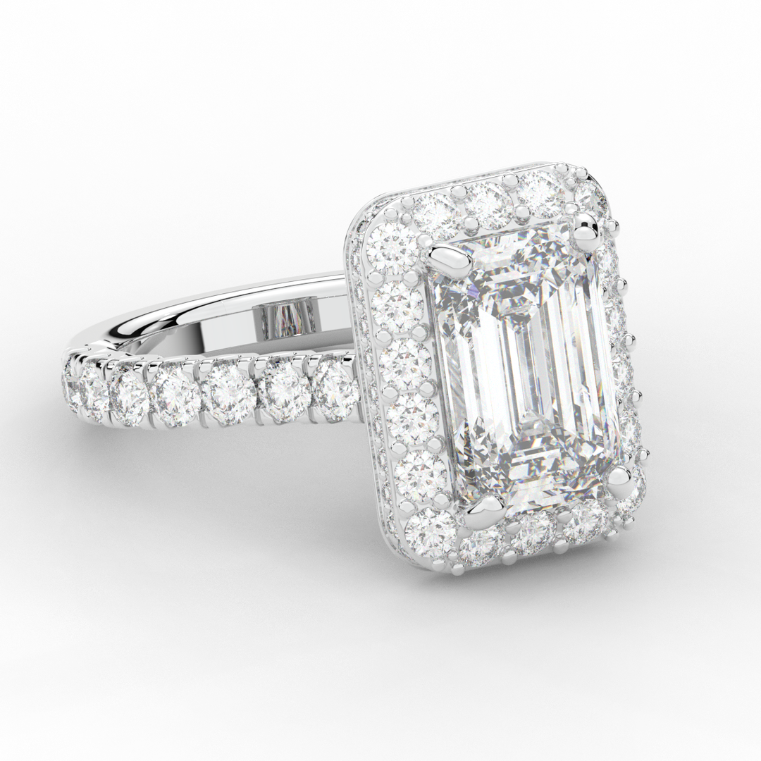 4.50CT.TW EMERALD CUT LAB DIAMOND HALO ENGAGEMENT RING - Nazarelle