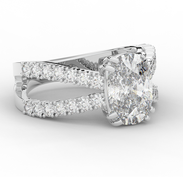 3.75CT.TW CUSHION LAB DIAMOND SPLIT BAND ENGAGEMENT RING - Nazarelle