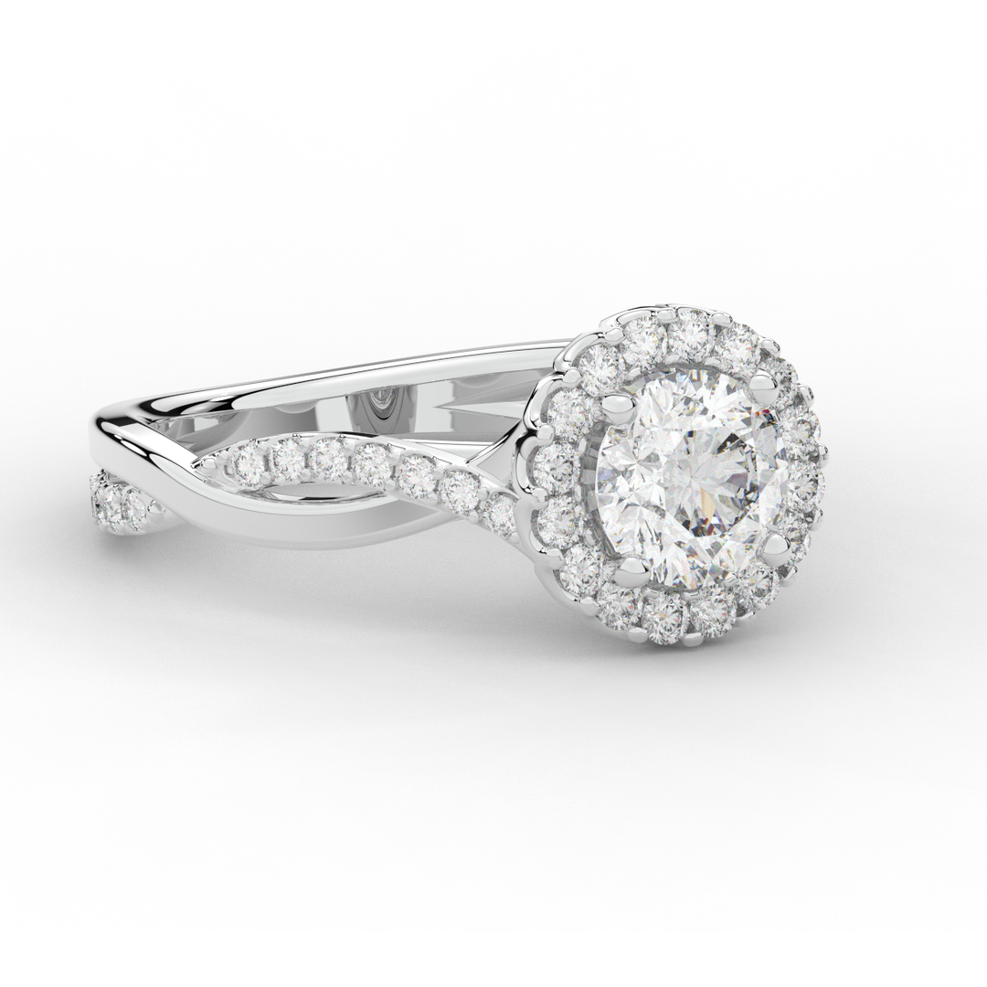 1.35CT.TW ROUND LAB DIAMOND HALO TWIST BAND ENGAGEMENT RING - Nazarelle