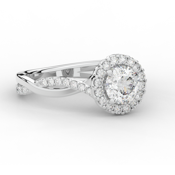 1.35CT.TW ROUND LAB DIAMOND HALO TWIST BAND ENGAGEMENT RING - Nazarelle