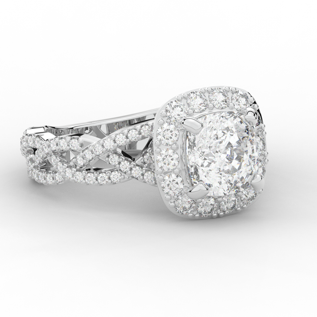 2.70CT.TW CUSHION LAB DIAMOND HALO TRIPLE TWIST ENGAGEMENT RING - Nazarelle