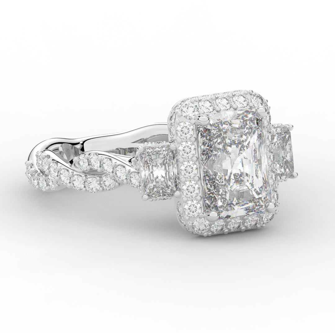 4.70CT.TW RADIANT LAB DIAMOND 3 STONE ENGAGEMENT RING - Nazarelle