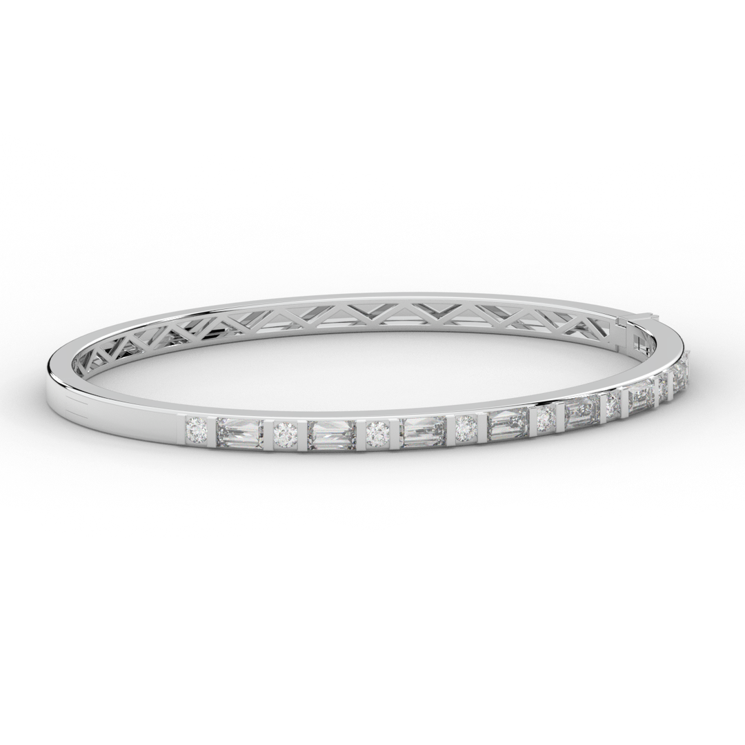 2.75CT.TW ROUND AND EMERALD CUT LAB DIAMOND SHARED PRONG BANGLE - Nazarelle