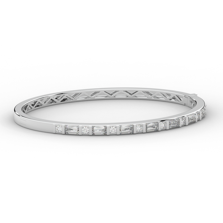 2.75CT.TW ROUND AND EMERALD CUT LAB DIAMOND SHARED PRONG BANGLE - Nazarelle