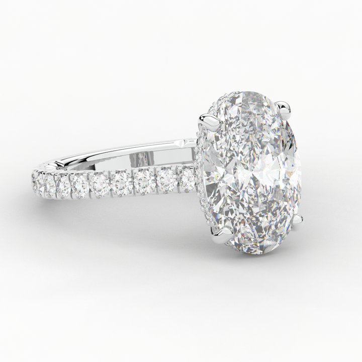4.70CT.TW OVAL LAB DIAMOND UNDERHALO SOLITAIRE ENGAGEMENT RING - Nazarelle