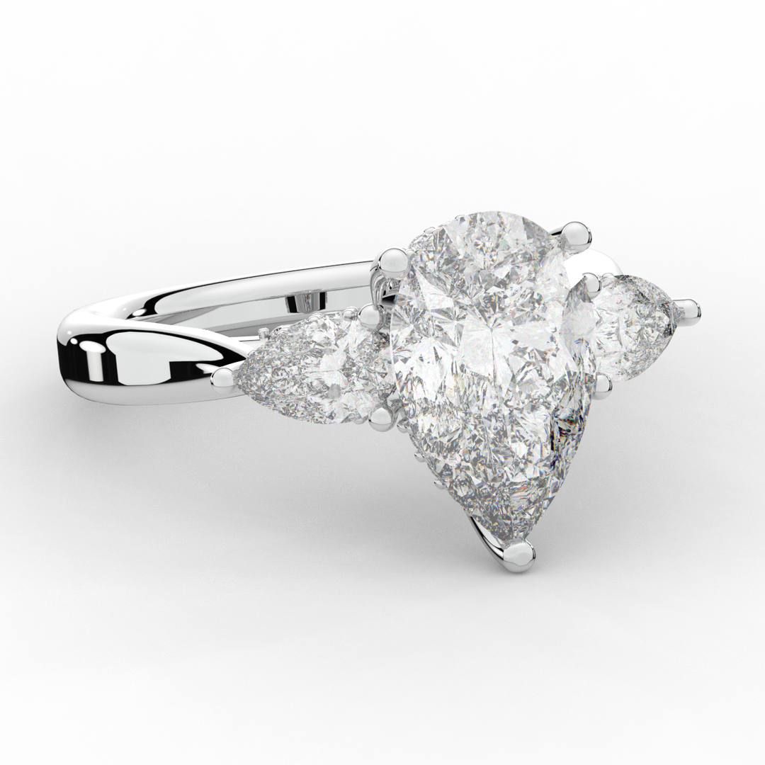 3.70CT.TW PEAR LAB DIAMOND 3 STONE ENGAGEMENT RING - Nazarelle