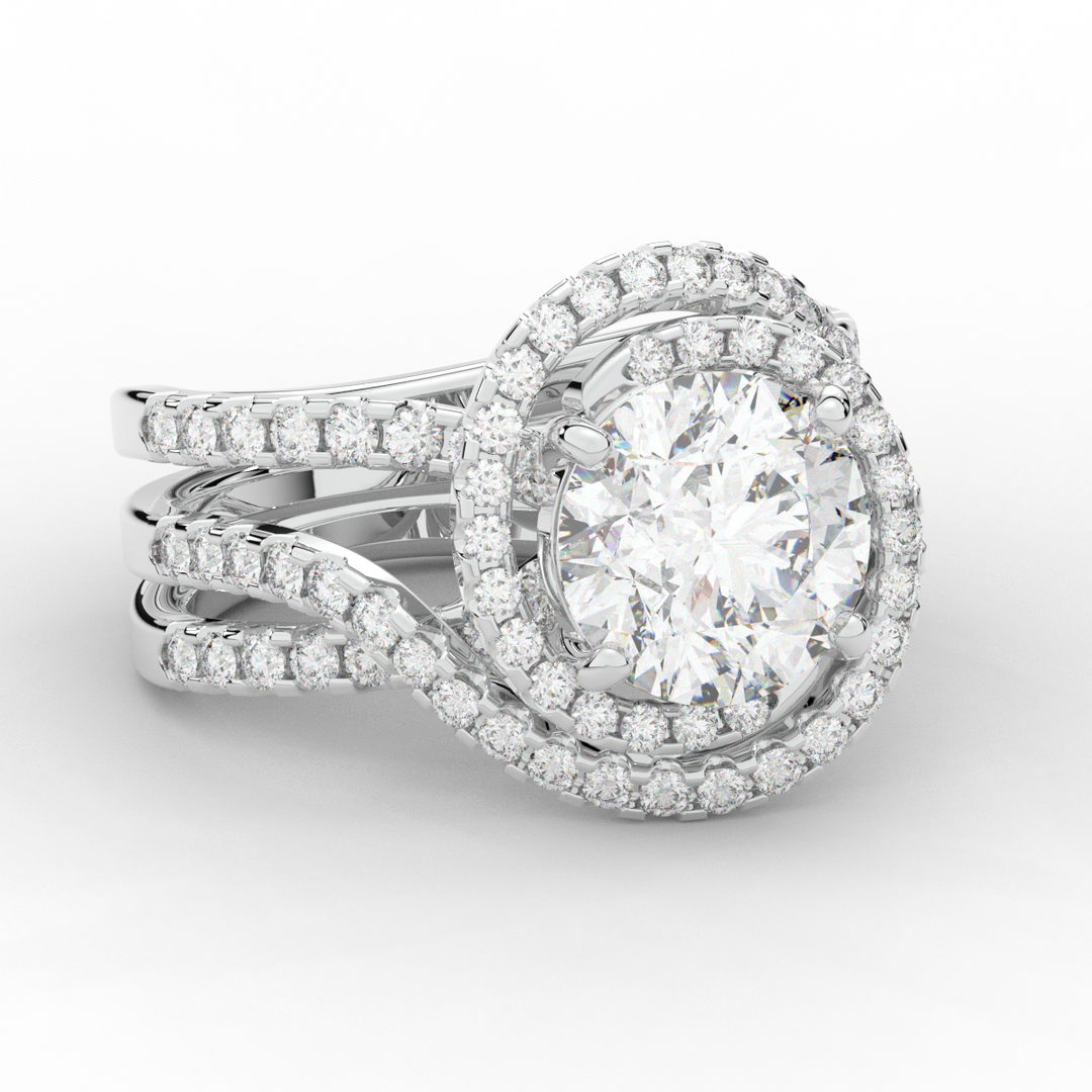 3.90CT.TW ROUND LAB DIAMOND TWIST HALO ENGAGEMENT RING - Nazarelle