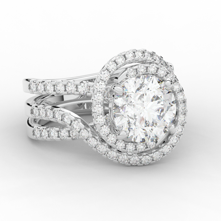 3.90CT.TW ROUND LAB DIAMOND TWIST HALO ENGAGEMENT RING - Nazarelle