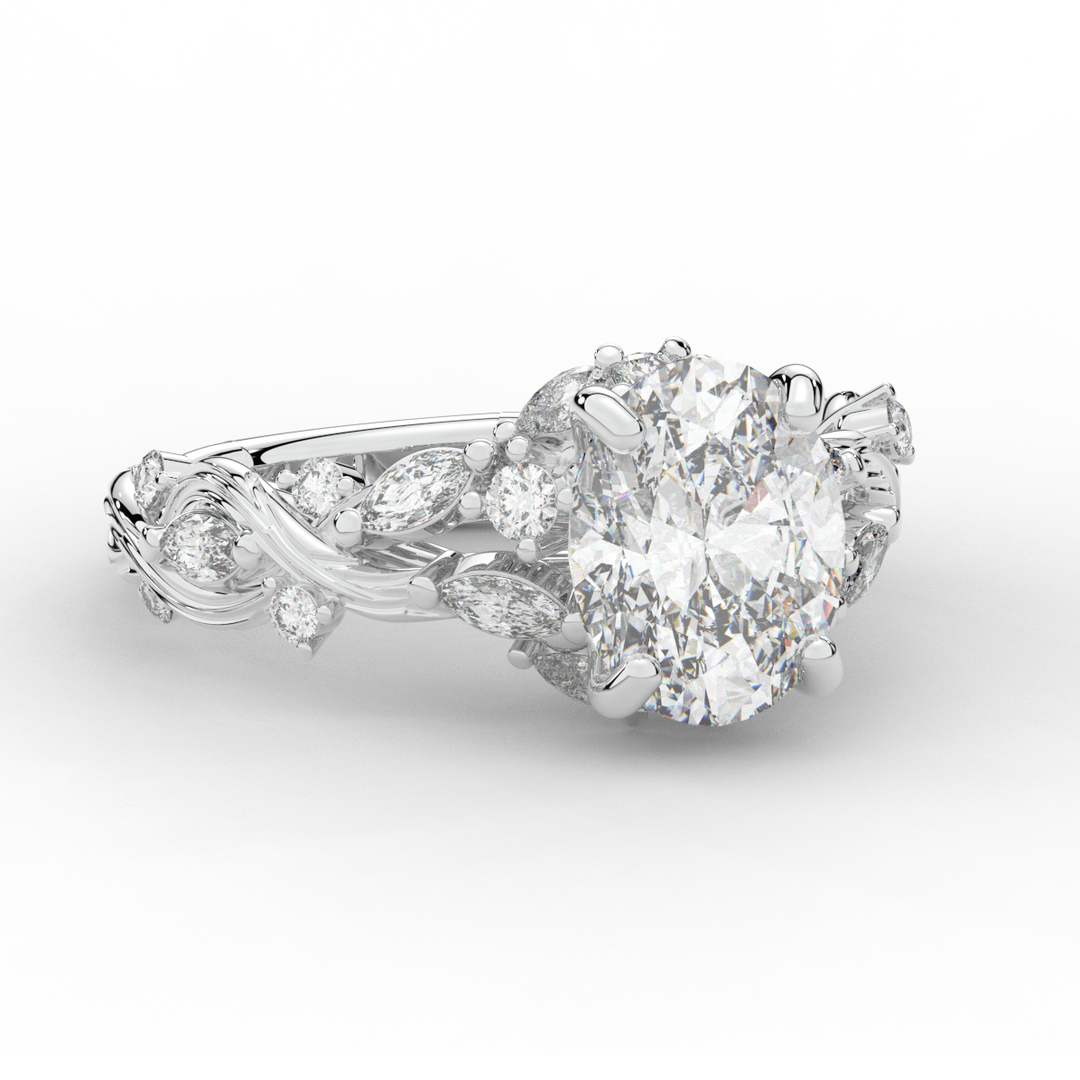 2.60CT.TW OVAL LAB DIAMOND STYLIZED VINE AND TREE BARK FINISH ENGAGEMENT RING - Nazarelle