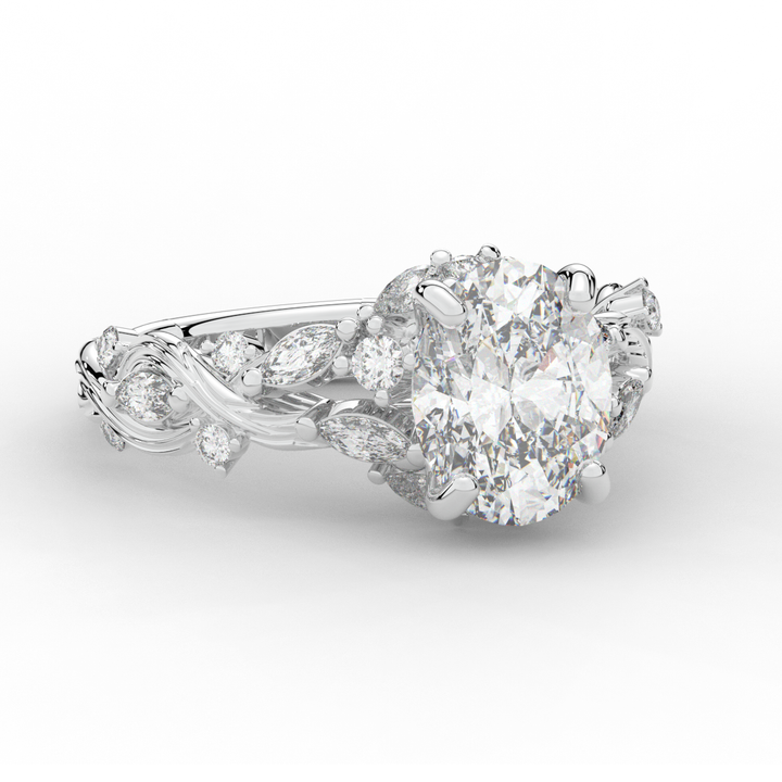 2.60CT.TW OVAL LAB DIAMOND STYLIZED VINE AND TREE BARK FINISH ENGAGEMENT RING - Nazarelle