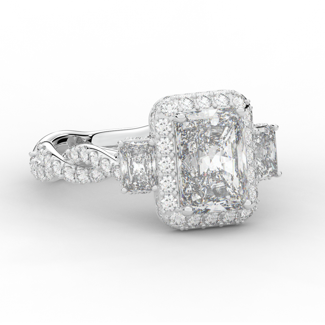 4.70CT.TW RADIANT LAB DIAMOND 3 STONE ENGAGEMENT RING - Nazarelle