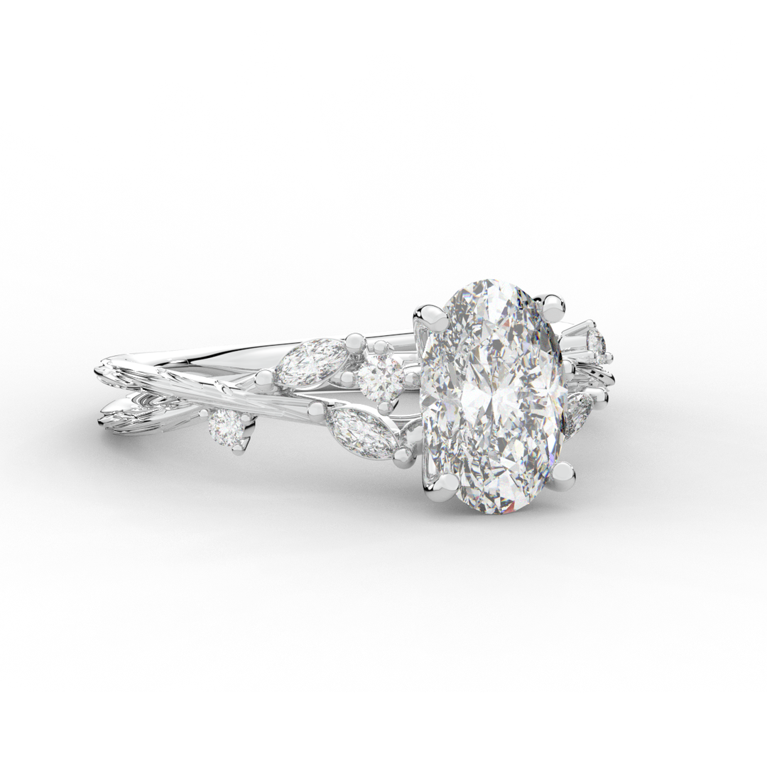 2.25CT.TW OVAL LAB DIAMOND STYLIZED VINE AND TREE BARK FINISH ENGAGEMENT RING - Nazarelle