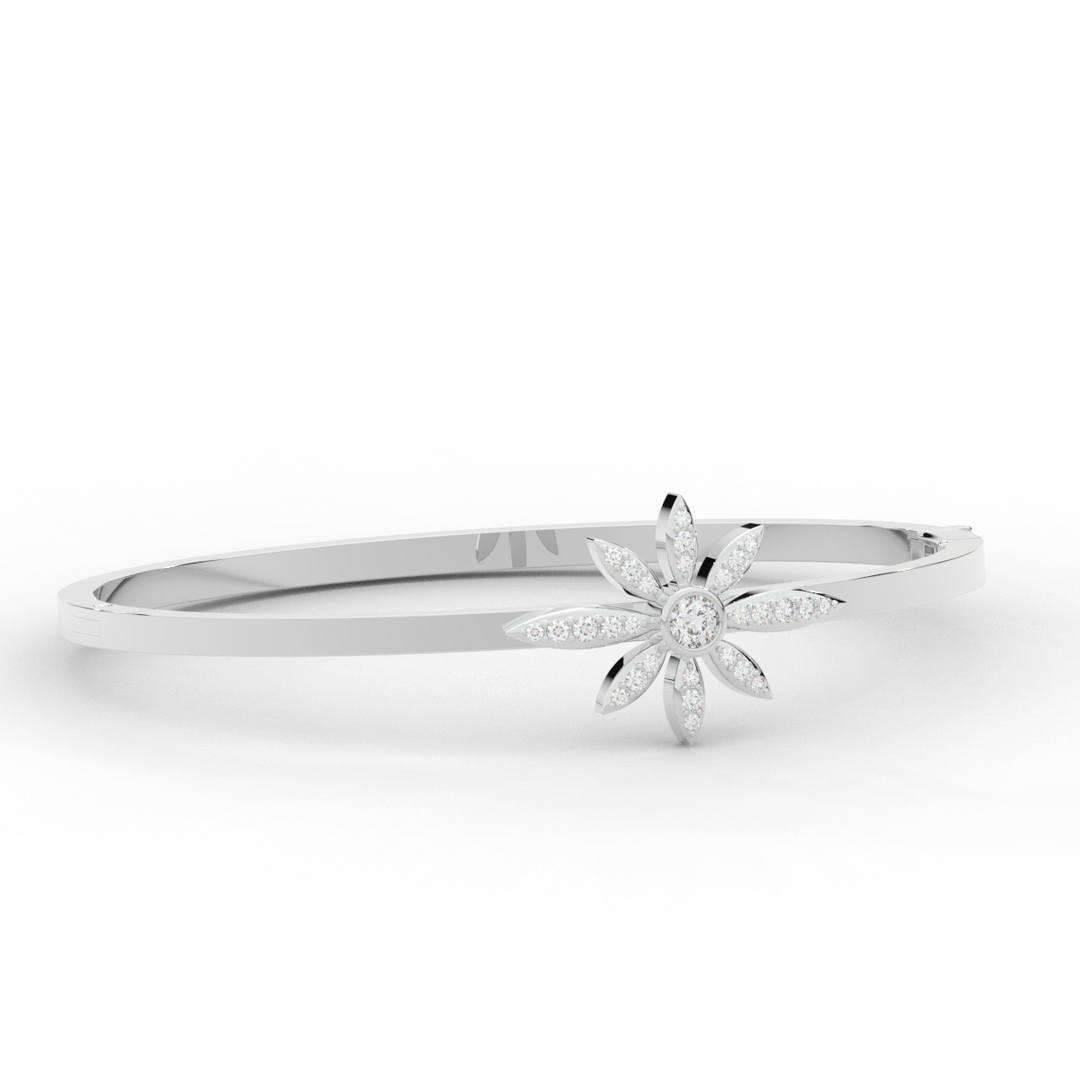 0.40CT.TW ROUND LAB BEZEL AND PRONG SET FLOWER DIAMOND BANGLE - Nazarelle