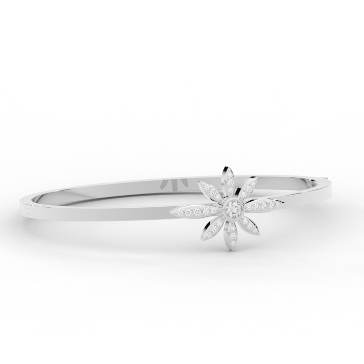 0.40CT.TW ROUND LAB BEZEL AND PRONG SET FLOWER DIAMOND BANGLE - Nazarelle
