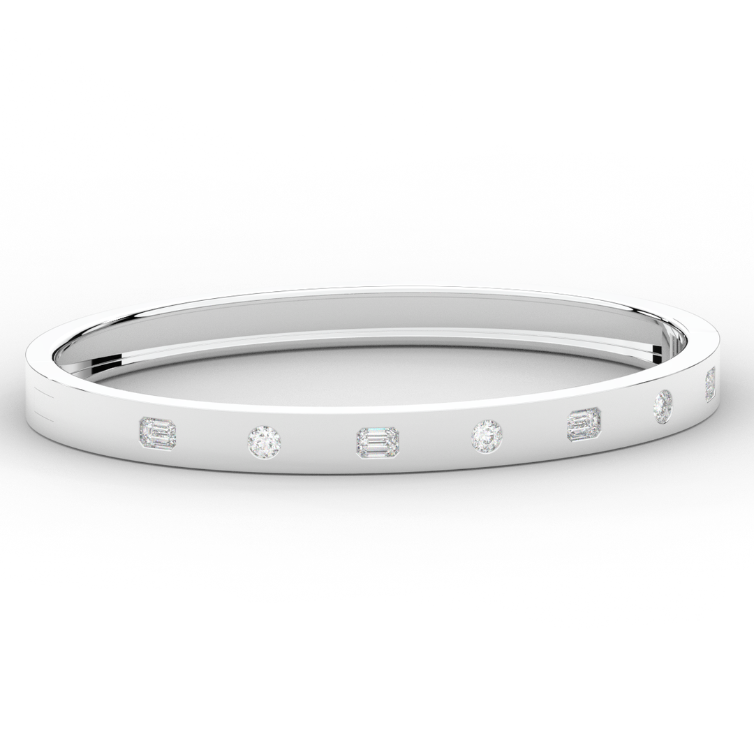 1.00CT.TW ROUND AND EMERALD CUT LAB DIAMOND BEZEL SET BANGLE - Nazarelle