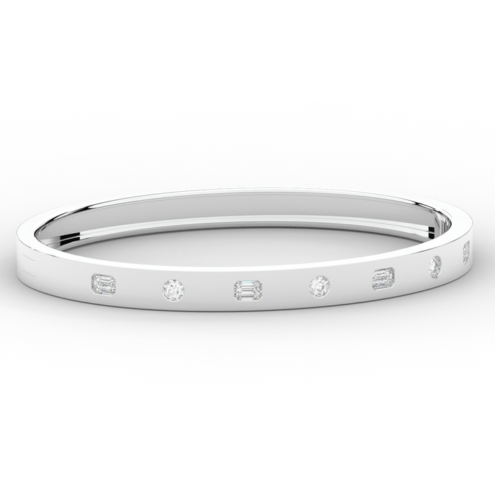 1.00CT.TW ROUND AND EMERALD CUT LAB DIAMOND BEZEL SET BANGLE - Nazarelle