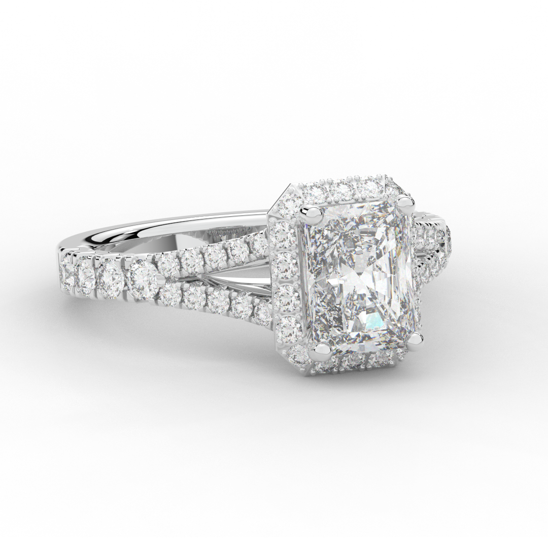 2.60CT.TW RADIANT LAB DIAMOND SPLIT SHANK HALO ENGAGEMENT RING - Nazarelle