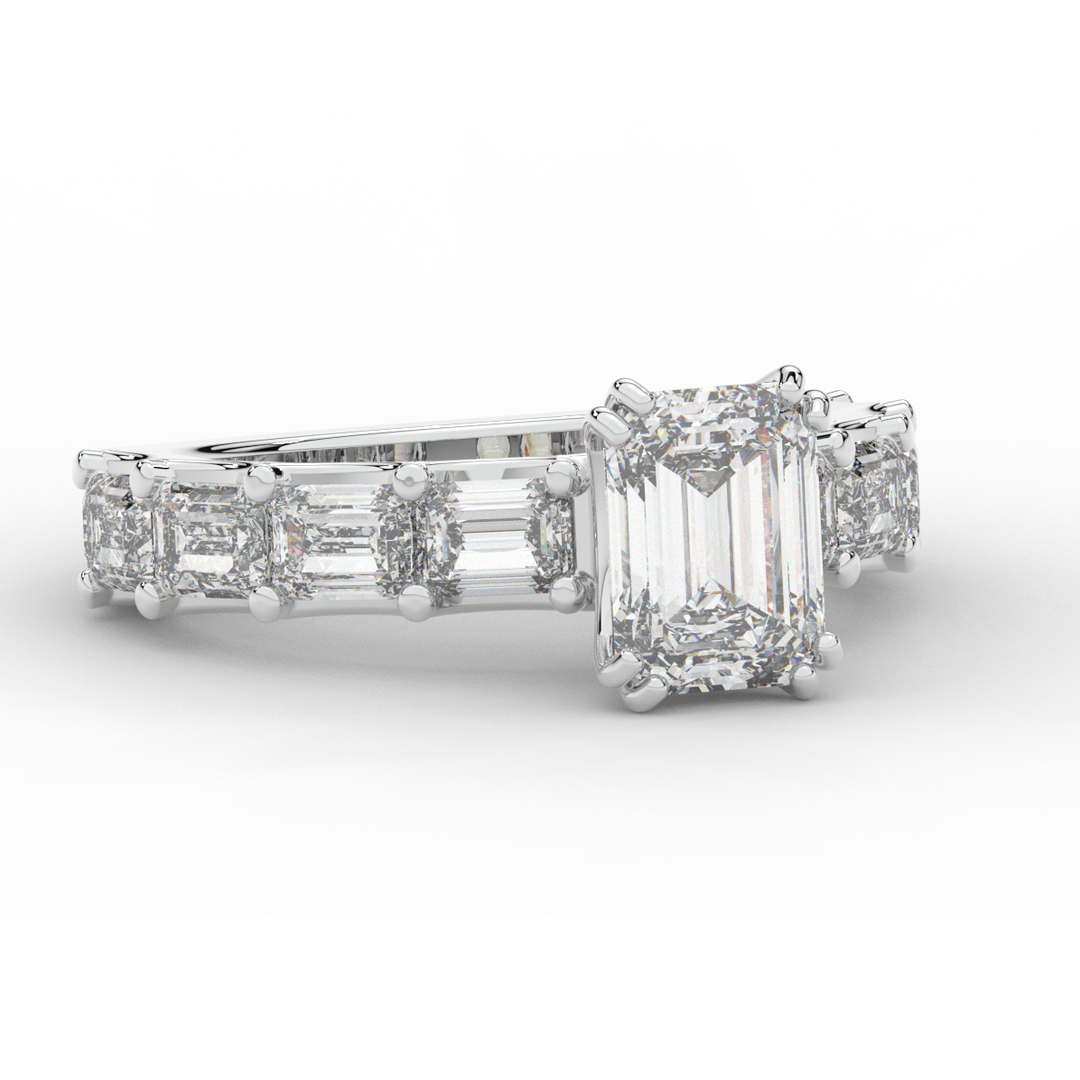 3.75CT.TW EMERALD CUT LAB DIAMOND SOLITAIRE ENGAGEMENT RING - Nazarelle