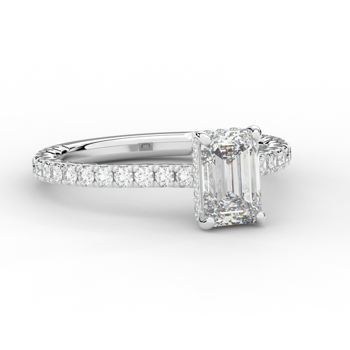 2.10CT.TW EMERALD CUT LAB DIAMOND UNDERHALO SOLITAIRE ENGAGEMENT RING - Nazarelle