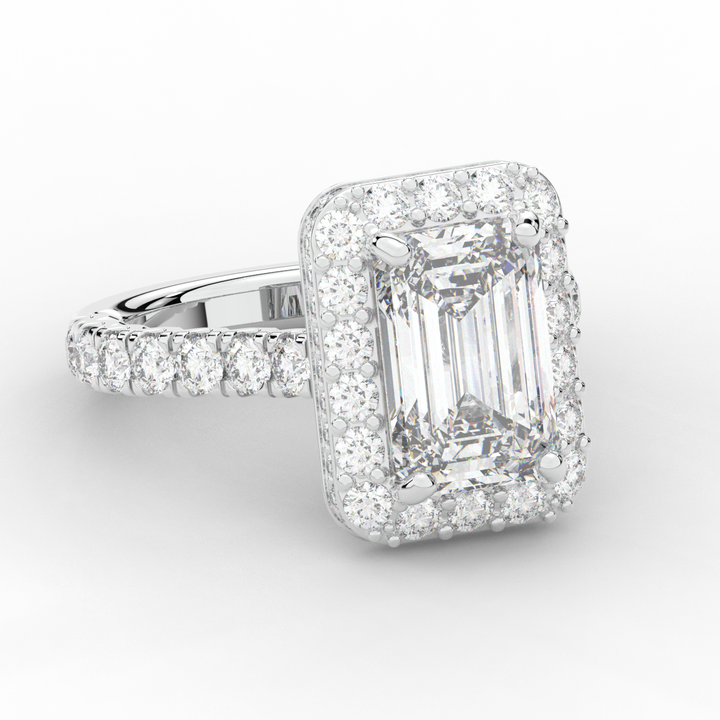 4.50CT.TW EMERALD CUT LAB DIAMOND HALO ENGAGEMENT RING - Nazarelle