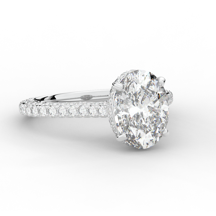 4.00CT.TW OVAL LAB DIAMOND UNDERHALO SOLITAIRE ENGAGEMENT RING - Nazarelle