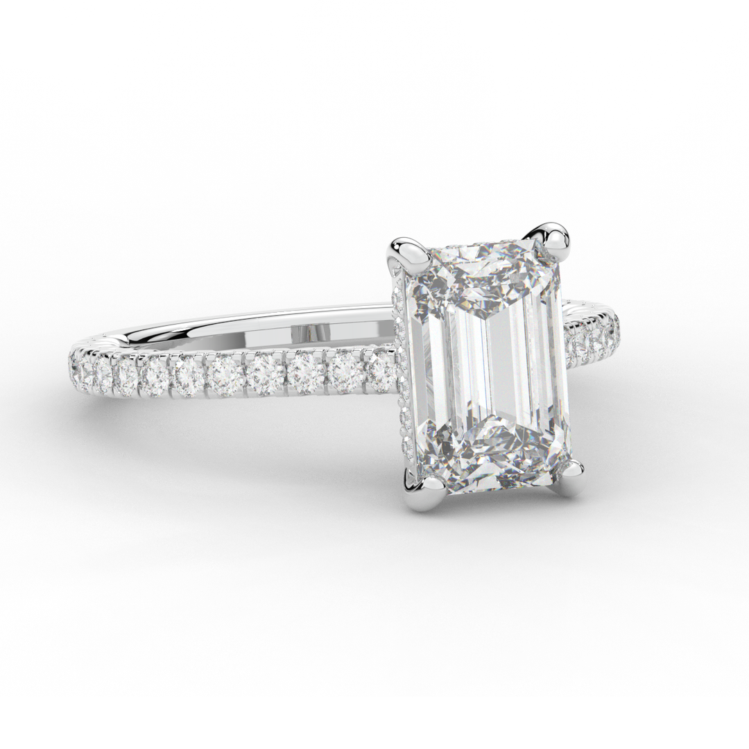 3.50CT.TW EMERALD CUT LAB DIAMOND UNDERHALO SOLITAIRE ENGAGEMENT RING - Nazarelle