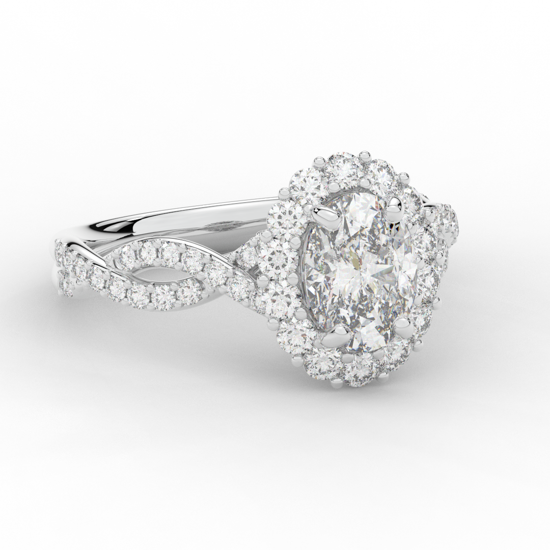 1.75CT.TW OVAL LAB DIAMOND HALO TWIST BAND ENGAGEMENT RING - Nazarelle