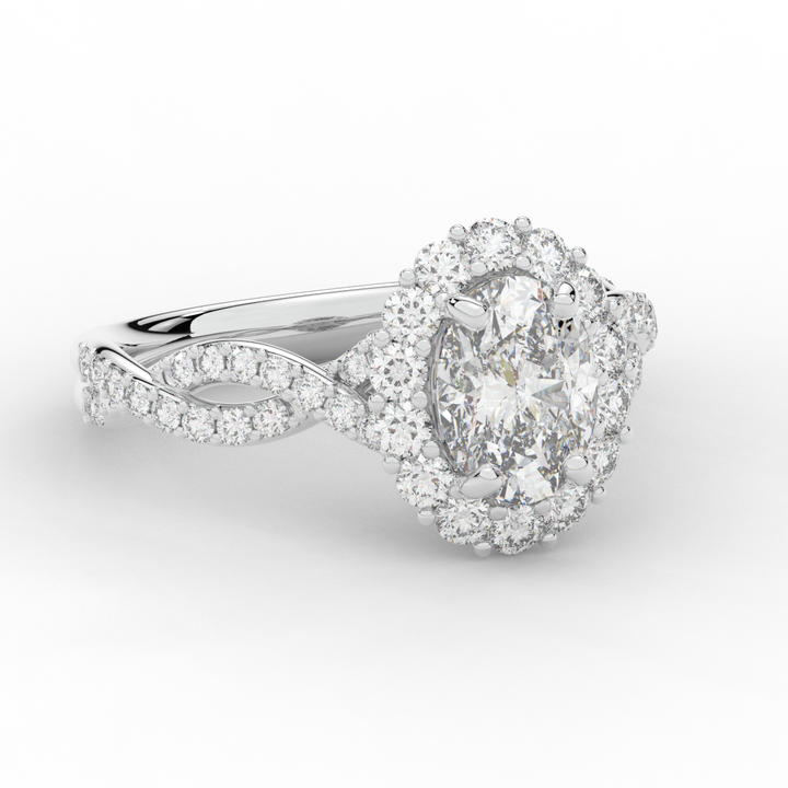 1.75CT.TW OVAL LAB DIAMOND HALO TWIST BAND ENGAGEMENT RING - Nazarelle
