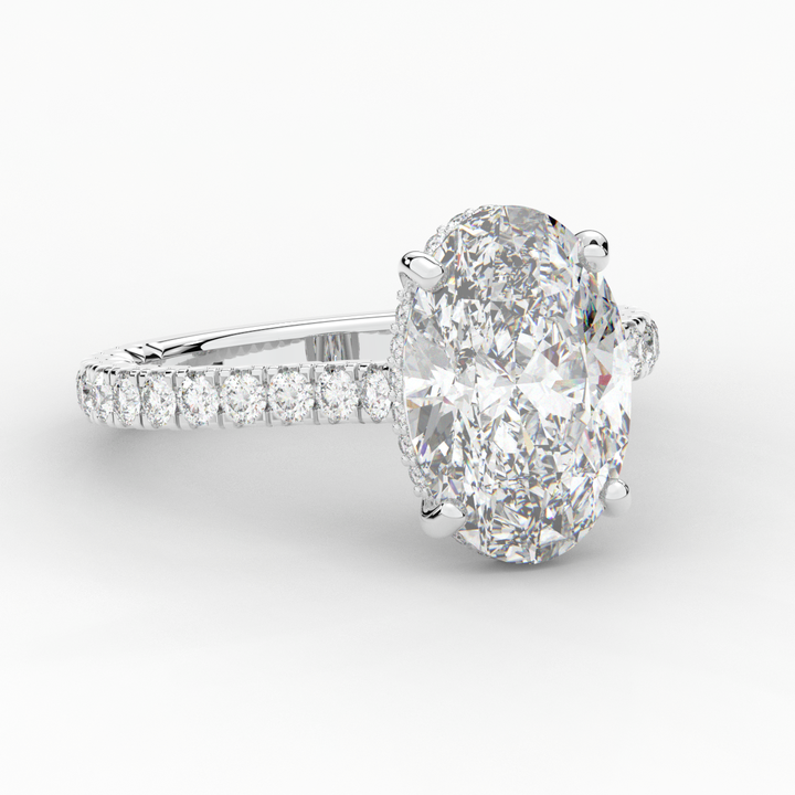 4.70CT.TW OVAL LAB DIAMOND UNDERHALO SOLITAIRE ENGAGEMENT RING - Nazarelle