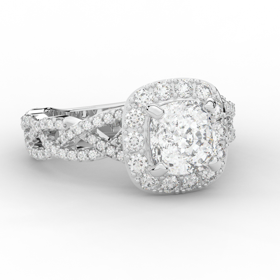 2.70CT.TW CUSHION LAB DIAMOND HALO TRIPLE TWIST ENGAGEMENT RING - Nazarelle