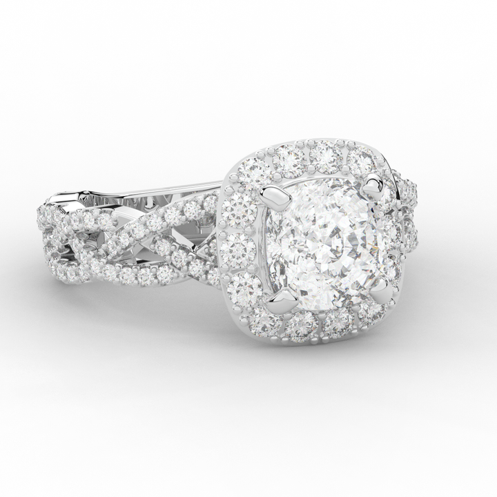 2.70CT.TW CUSHION LAB DIAMOND HALO TRIPLE TWIST ENGAGEMENT RING - Nazarelle