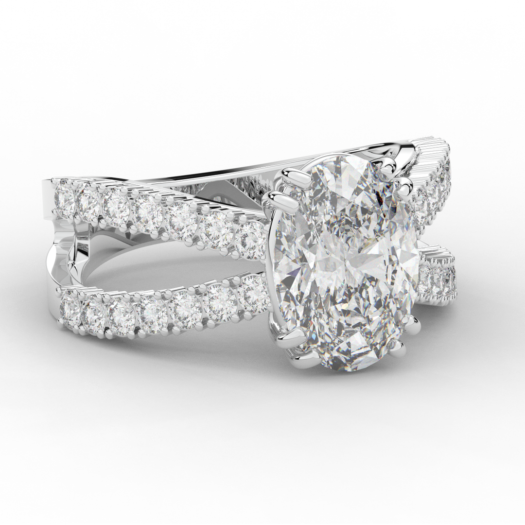 3.75CT.TW OVAL LAB DIAMOND SPLIT BAND ENGAGEMENT RING - Nazarelle