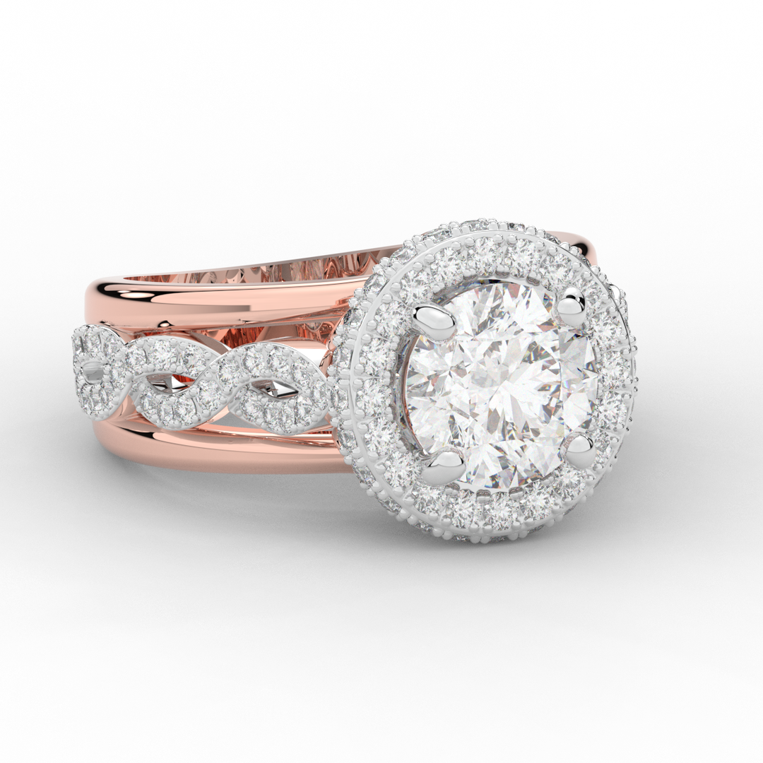 2.85CT.TW ROUND LAB DIAMOND HALO TWO TONE ENGAGEMENT RING - Nazarelle