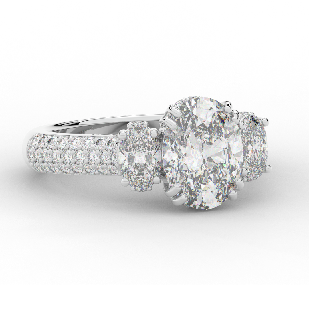 3.70CT.TW OVAL LAB DIAMOND 3 STONE ENGAGEMENT RING - Nazarelle
