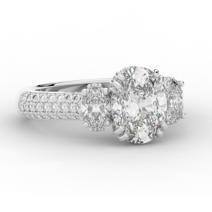 3.70CT.TW OVAL LAB DIAMOND 3 STONE ENGAGEMENT RING - Nazarelle