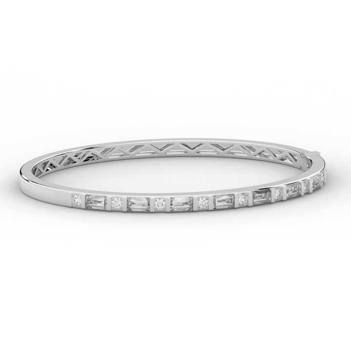 2.75CT.TW ROUND AND EMERALD CUT LAB DIAMOND SHARED PRONG BANGLE - Nazarelle