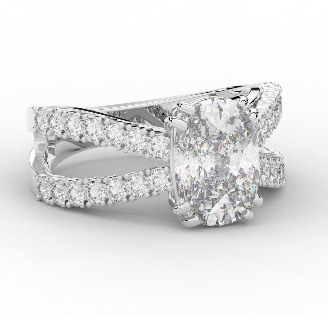 3.75CT.TW CUSHION LAB DIAMOND SPLIT BAND ENGAGEMENT RING - Nazarelle