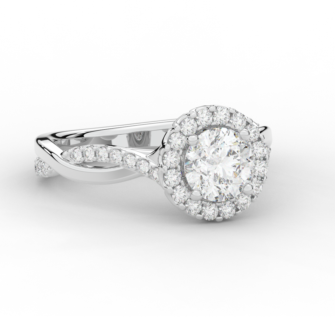 1.35CT.TW ROUND LAB DIAMOND HALO TWIST BAND ENGAGEMENT RING - Nazarelle