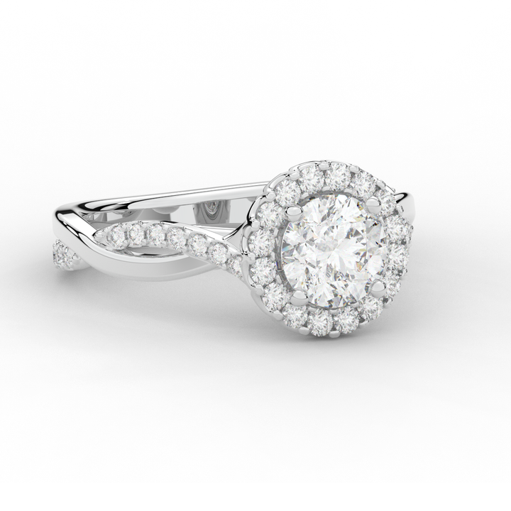 1.35CT.TW ROUND LAB DIAMOND HALO TWIST BAND ENGAGEMENT RING - Nazarelle