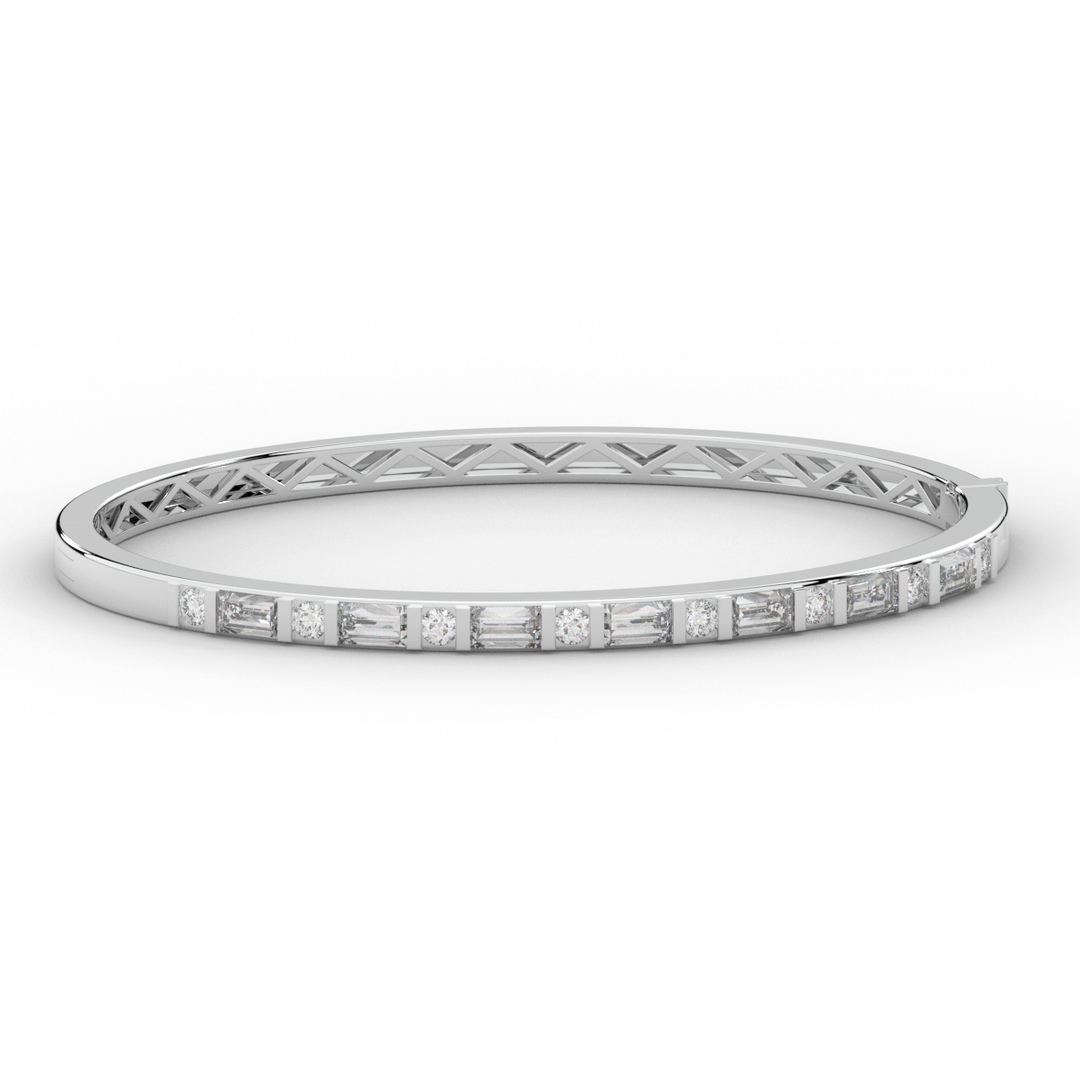 2.75CT.TW ROUND AND EMERALD CUT LAB DIAMOND SHARED PRONG BANGLE - Nazarelle